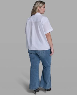 Plus Size Paris Scene Poplin Short-Sleeve Top