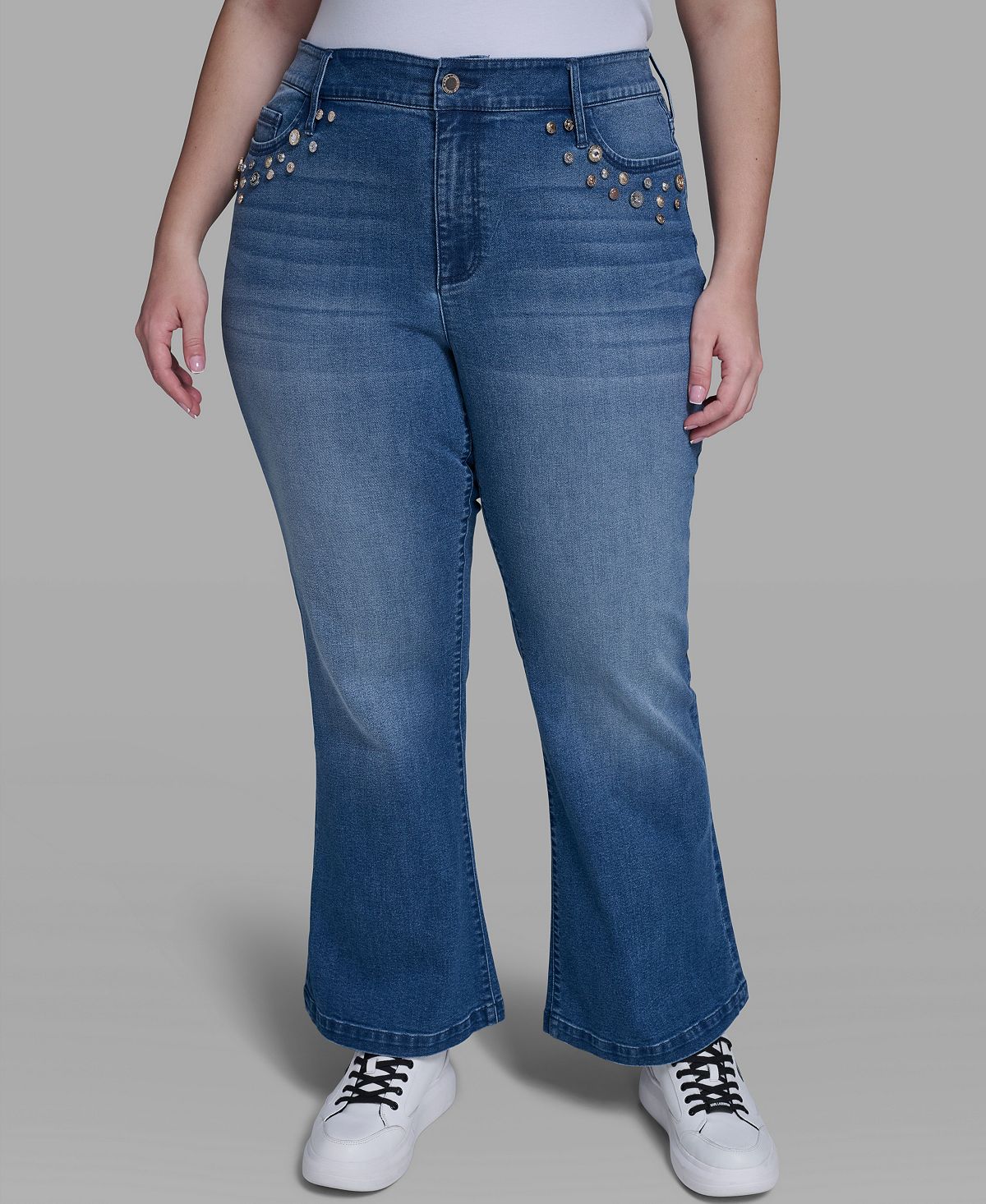 KARL LAGERFELD PARIS Women's Straight Fit Mid-Rise Ankle Length Jeans view 2 — MAYCSS fashion products