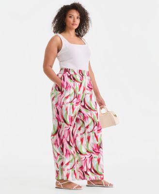 Plus Size Printed Pull-On Wide-Leg Pants