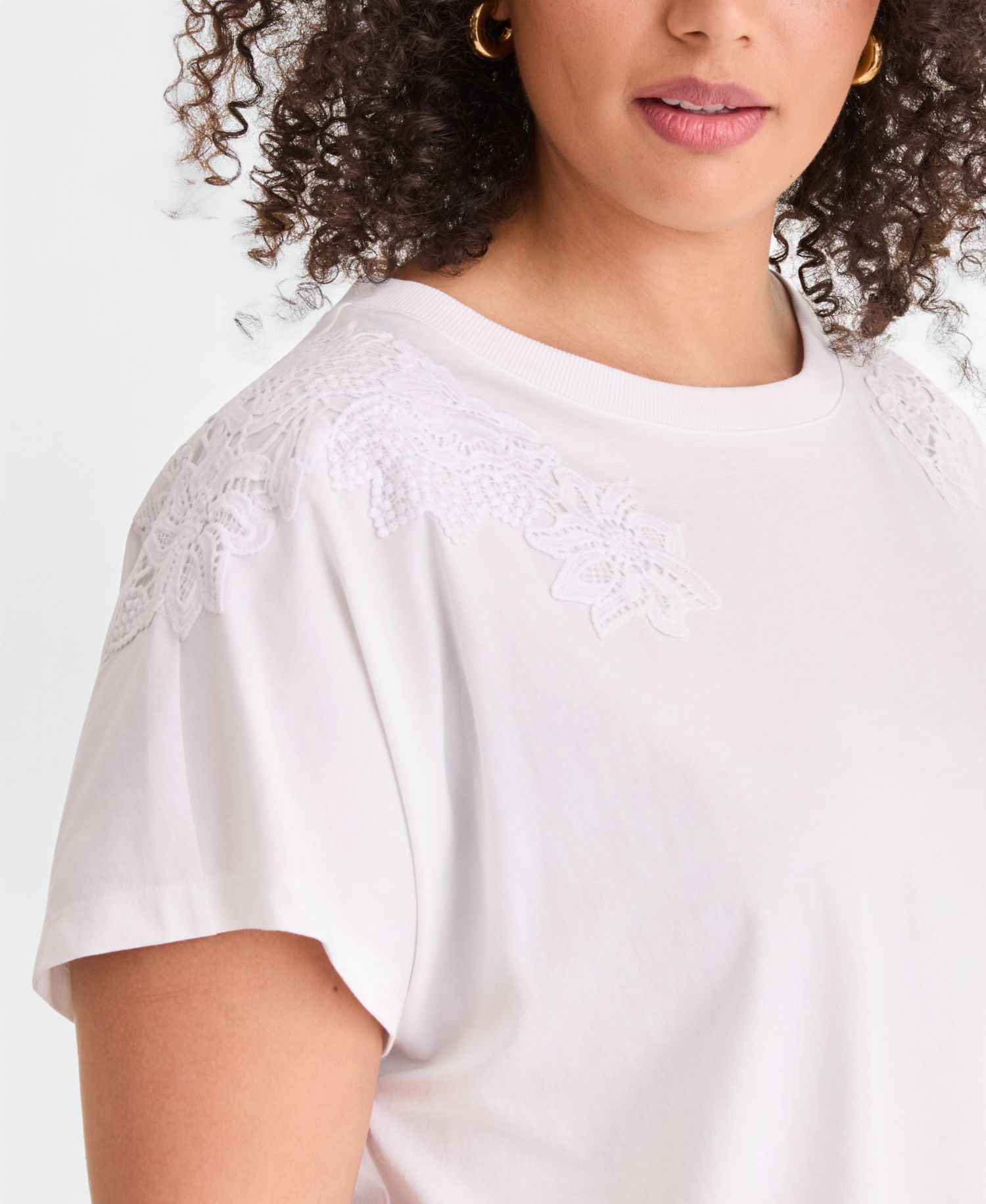 Plus Size Short-Sleeve Lace-Shoulder Tee