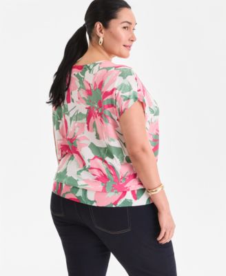 Plus Size Printed Wide-Neck Dolman-Sleeve Sweater