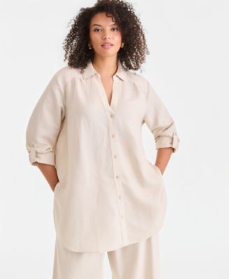 Plus Size Linen-Blend Tunic