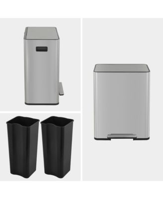 15.6 Gallon Rectangular Stainless Steel Step on With Two 30 Liter Compartments Trash Can