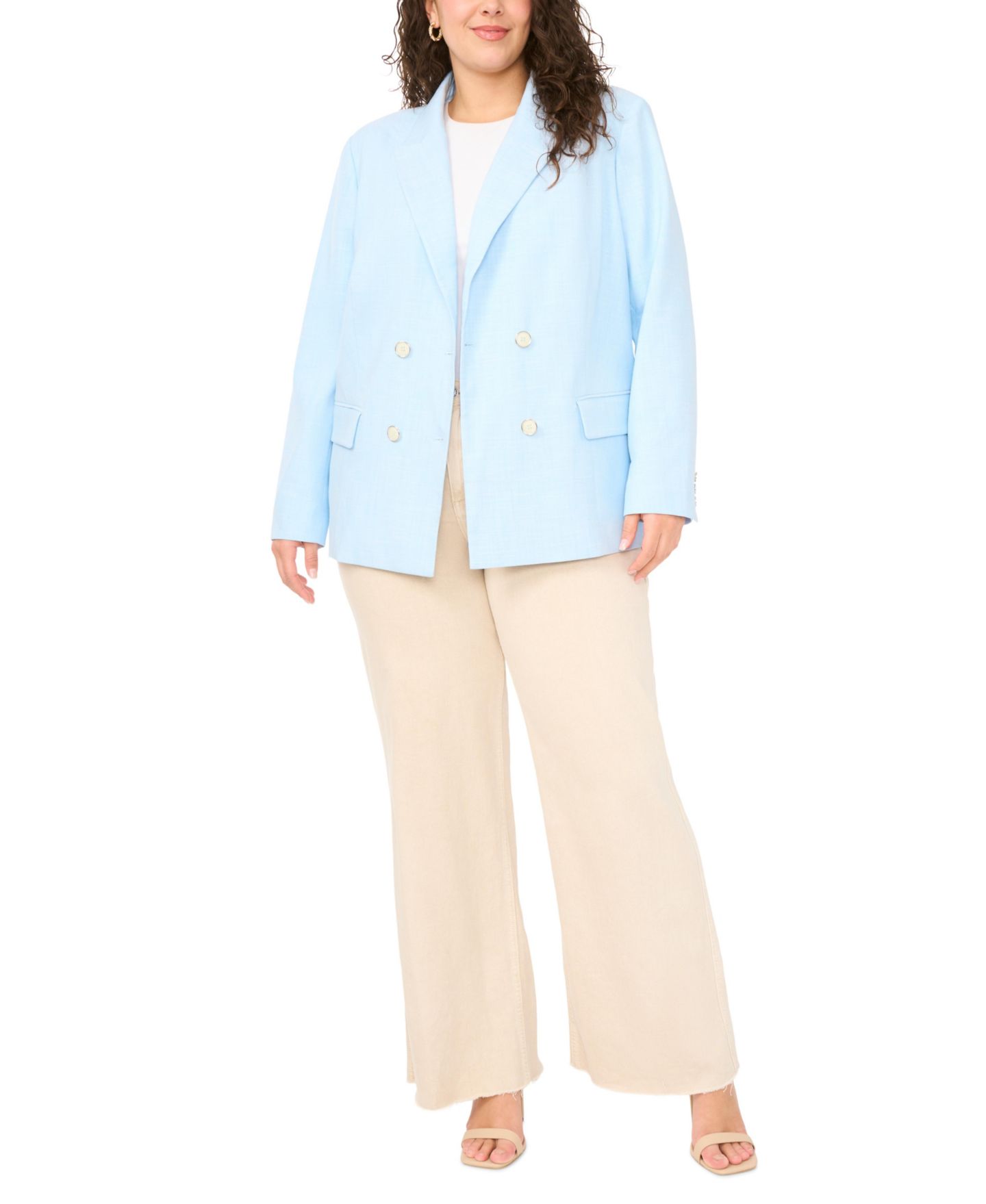 Женский пиджак Vince Camuto Plus Size Double Breasted Flap Pocket Blazer, цвет: Небесно-голубой — фото 2