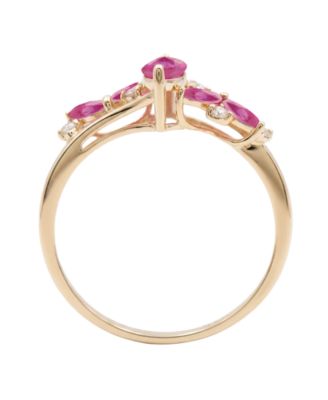Ruby (7/8 ct. t.w.) and Diamond (1/10 ct. t.w.) Ring in 14k Yellow Gold (Also Available in Sapphire and Emerald)