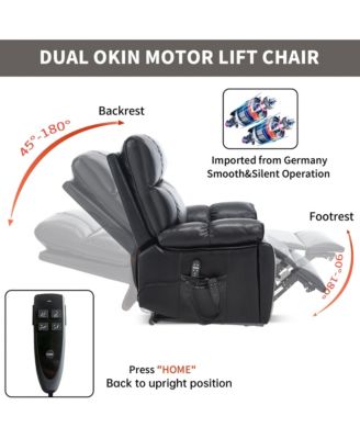 Oversized Dual Motor Power Lift Recliner with Heat & Massage, Hidden Cup Holders, 400 lb Capacity, Faux Leather