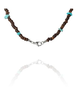 Men s Wood & Turquoise Beaded 22'' Necklace, Heishi and Turquoise Beads