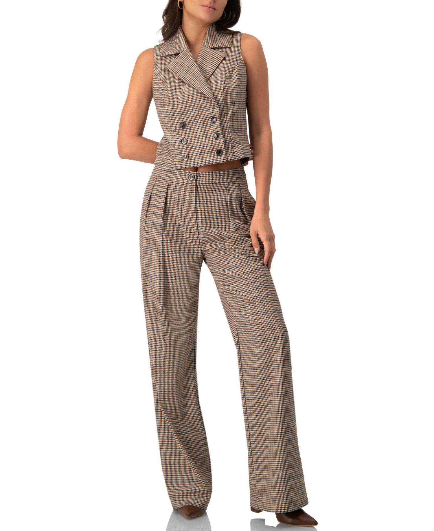 Women's Straight Pleated Patterned Trousers