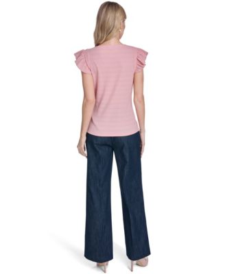 Women's Flutter-Sleeve Crew Neck Top