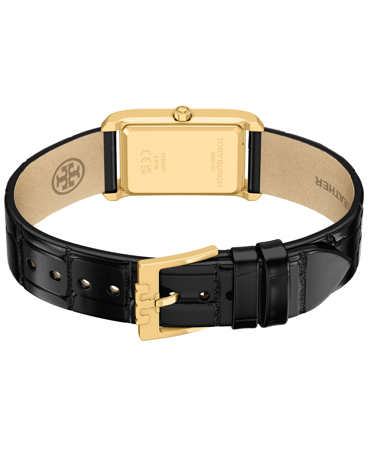 Tory Burch Women's The Eleanor Slim Quartz Two-Hand Black Leather Watch, 22mm