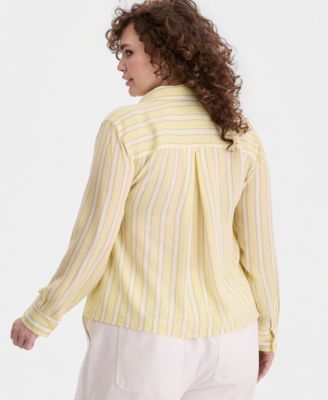 Trendy Plus Size Printed Bayside Cropped Silky Shirt