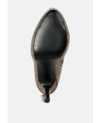 Womens Nebula Rhinestone Embellished Stiletto Calf Boots