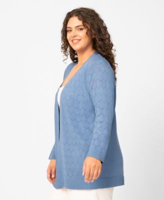 Plus Size Geometric Stitch Flyaway Open Front Cardigan
