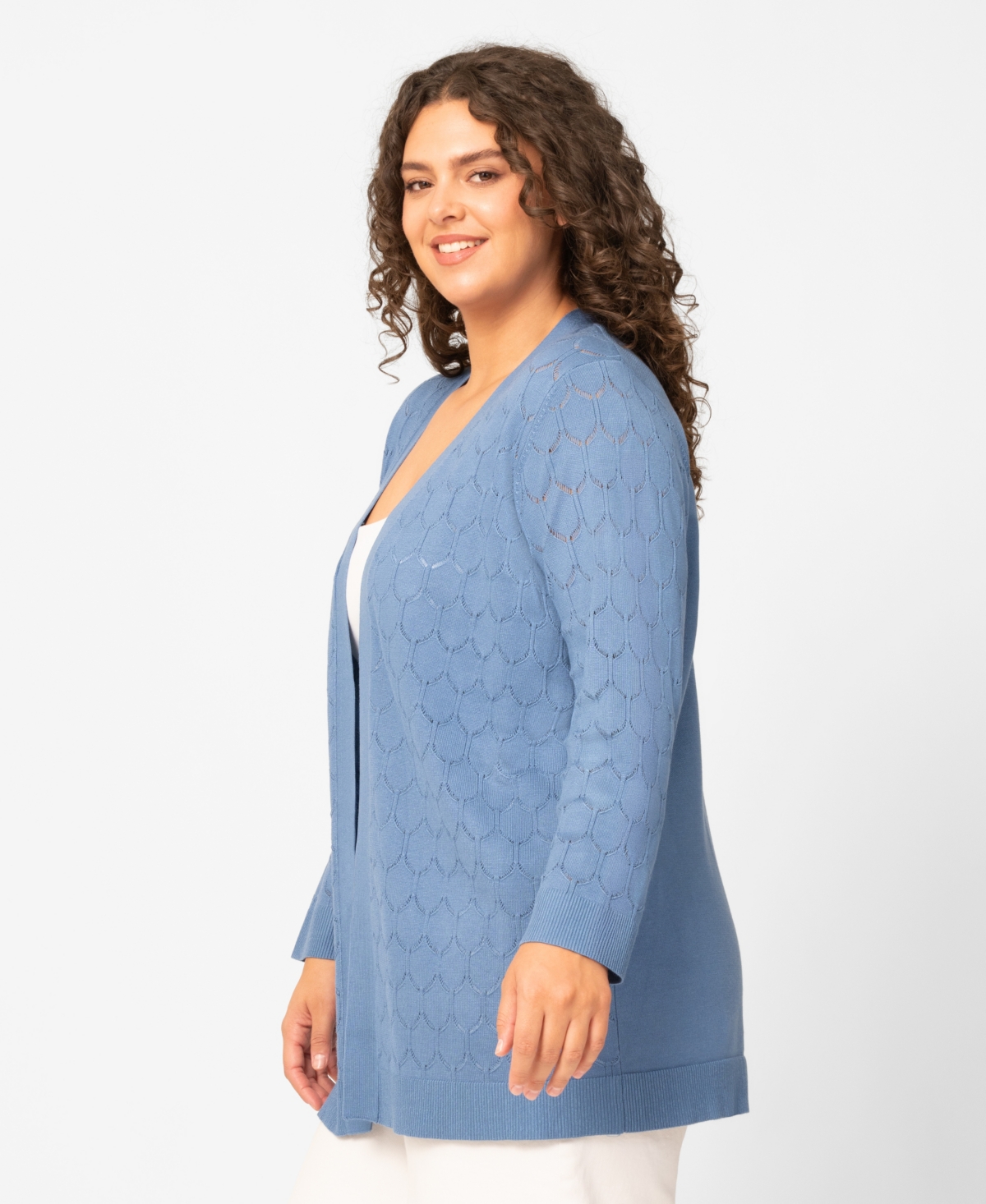 Melissa Paige Plus Size Geometric Stitch Flyaway Open Front Cardigan, Macy's Exclusive
