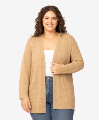 Plus Size Jersey Stitch Long Open Front Cardigan