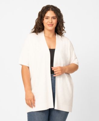 Plus Size Floral Texture Flyaway Open Front Cardigan