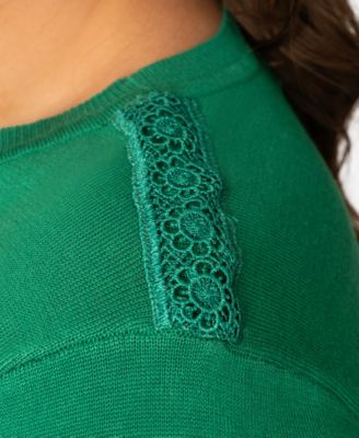 Plus Size Lace Shoulder Boxy Crewneck Top