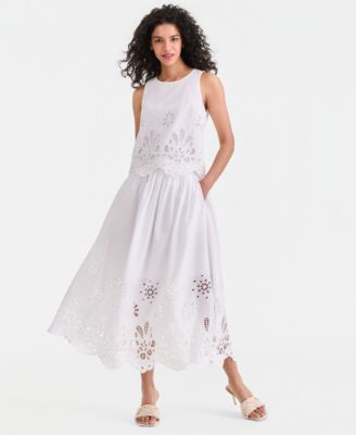 Women's Cotton Eyelet Lace Sleeveless Top