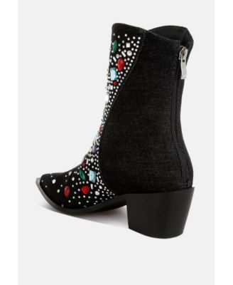 Womens Starlit Multi Color Stones Embellished Boots