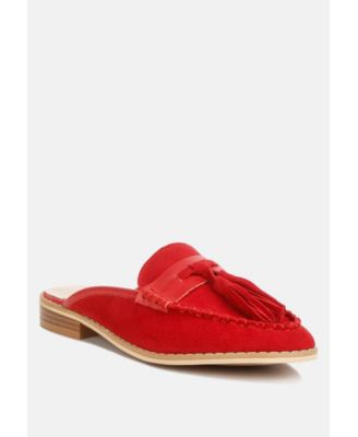 EDMANDA Womens Tassle Detail Leather Mules