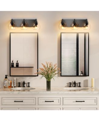 Bathroom Vanity Light,Modern 3-Light Bathroom Lighting Fixtures Over Mirror with Clear Glass Shade and Metal Base