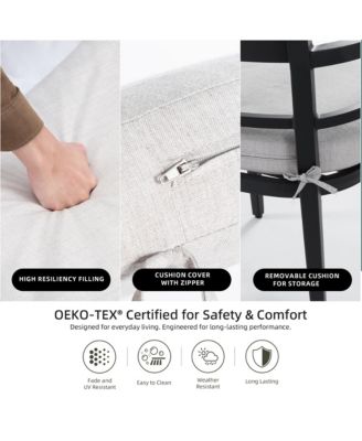 4 Piece Ember Black Outdoor Aluminum Stationary Dining Chairs Sunbrella Fabric Cushions Tapered Feet for Patio Backyard Poolside