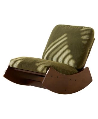 Corduroy Retro Striped Glider Rocking Chair Solid Wood Frame Accent Reading Chair for Bedroom Living Room Nursery