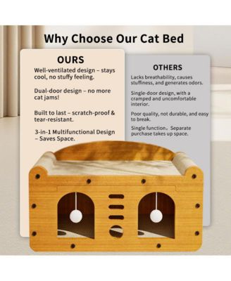 Elevated Wooden Cat Bed & Condo with Scratching Pad & Interactive Toys