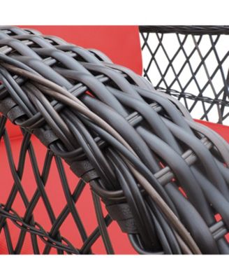 3 Piece Outdoor Wicker Rocker Swivel Patio Bistro Conversation Set with Glass Top Side Table Red