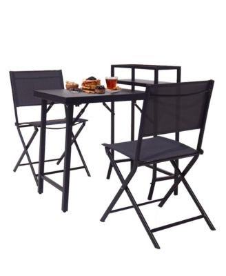 3PCS Black Outdoor Patio Bistro Set Foldable Table and Sling Back Chairs Weather Resistant No Assembly Required