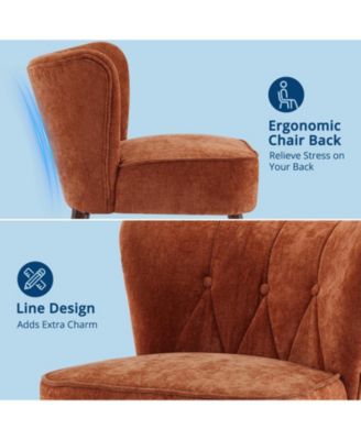 Mid-Century Modern Tufted Fabric Accent Chair, Armless Lounge Chair with Solid Wood Legs for Living Room