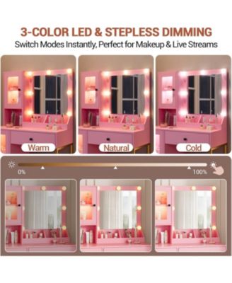 Makeup Vanity Desk LED Lights and Mirror 3 Color Modes Bulbs Dressing Table for Bedrooms, Apartments, Easy to Assemble