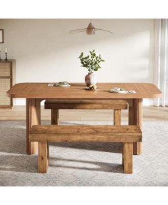 47" Long Solid Wood Dining Bench, Farmhouse Indoor Narrow Kitchen Table Bench with Sturdy Legs, Rustic Brown (Only Bench)