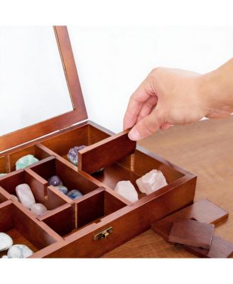 Adjustable Pine Wood Display Box for Collectibles with 12 Sections