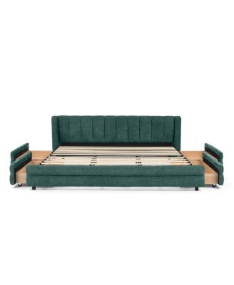 Streamdale King Size Upholstered Bed Frame with Chenille Fabric Headboard - Blue/Green