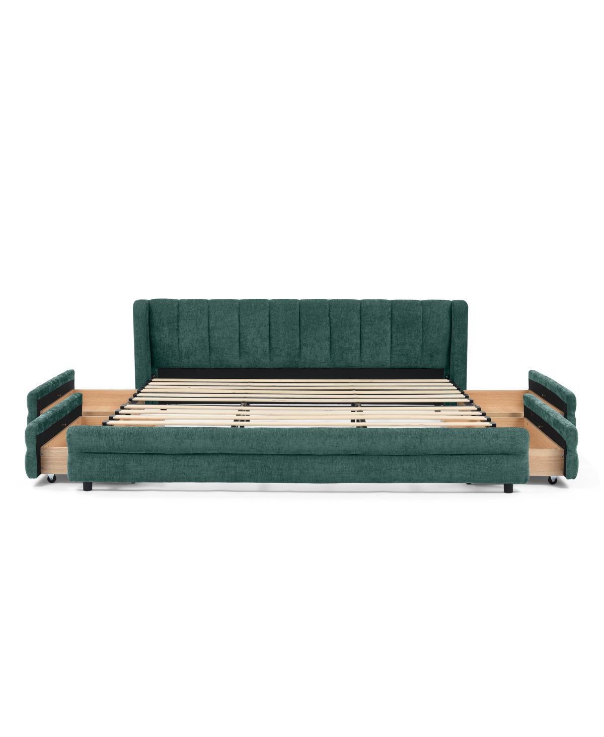 Streamdale Furniture Streamdale King Size Upholstered Bed Frame with Chenille Fabric Headboard - Blue/Green