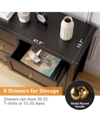 6 Drawers Dresser for Bedroom, Farmhouse Wood Dressers Chest of Drawers for Clothes, Tall Storage Dressers Organizer