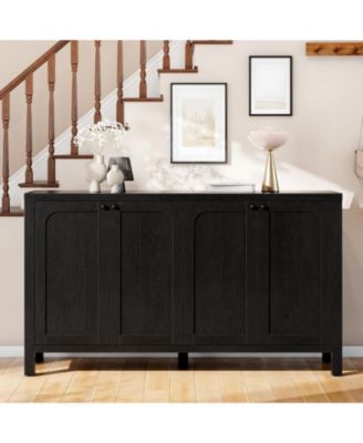 55" Black Sideboard Buffet Cabinet Modern Storage Credenza with Doors Heavy Duty Wood Media Console for Living Room Hallway Entryway