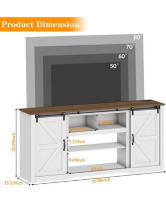 Farmhouse TV Stand for Televisions Up to 80 in, Sliding Barn Doors and Storage Cabinets for Living Room