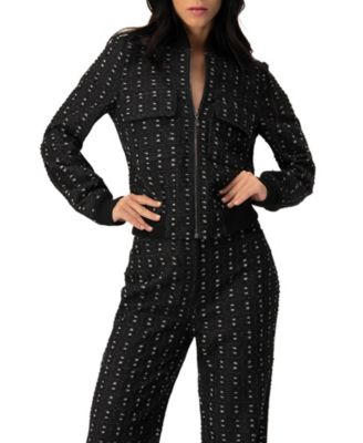 Textured Denim Bomber Jacket with Front Zip