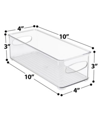 6 Pack Narrow Stackable Clear Storage Bins with Handles- for Kitchen Pantry, Freezer & Fridge Organization