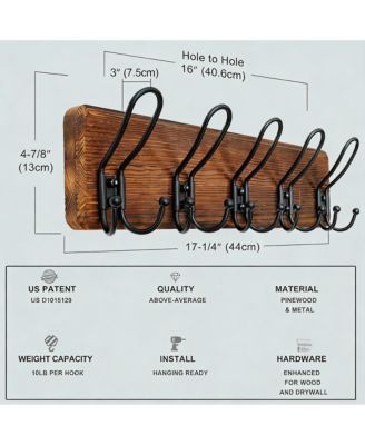 Heavy Duty Rustic Wall Coat Rack with 5 Wire Hooks