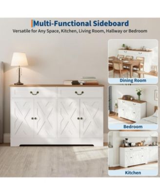 57" Farmhouse Buffet Cabinet with Storage, Sideboard with 4 Doors & 2 Drawers, White