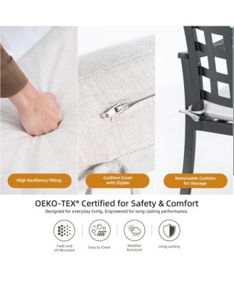 2-Piece Modern Classic Cast Aluminum Outdoor Patio Dining Chairs Textured Ember Black Lattice Backrest Sunbrella Cushion Weather Resistant