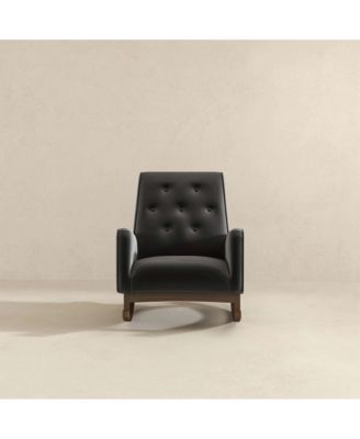 Elegant Demetrius Dark Grey Fabric Solid Wood Rocking Chair 300LBS Capacity for Living Room Nursery Bedroom Reading