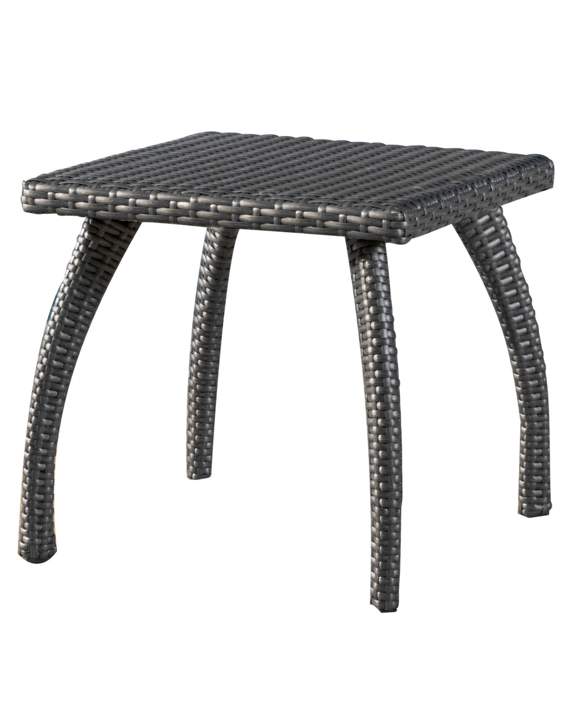 Flynama Outdoor Faux Wicker Side Table Powder Coated Iron Frame Grey Accent Table for Patio Extra Holding Space