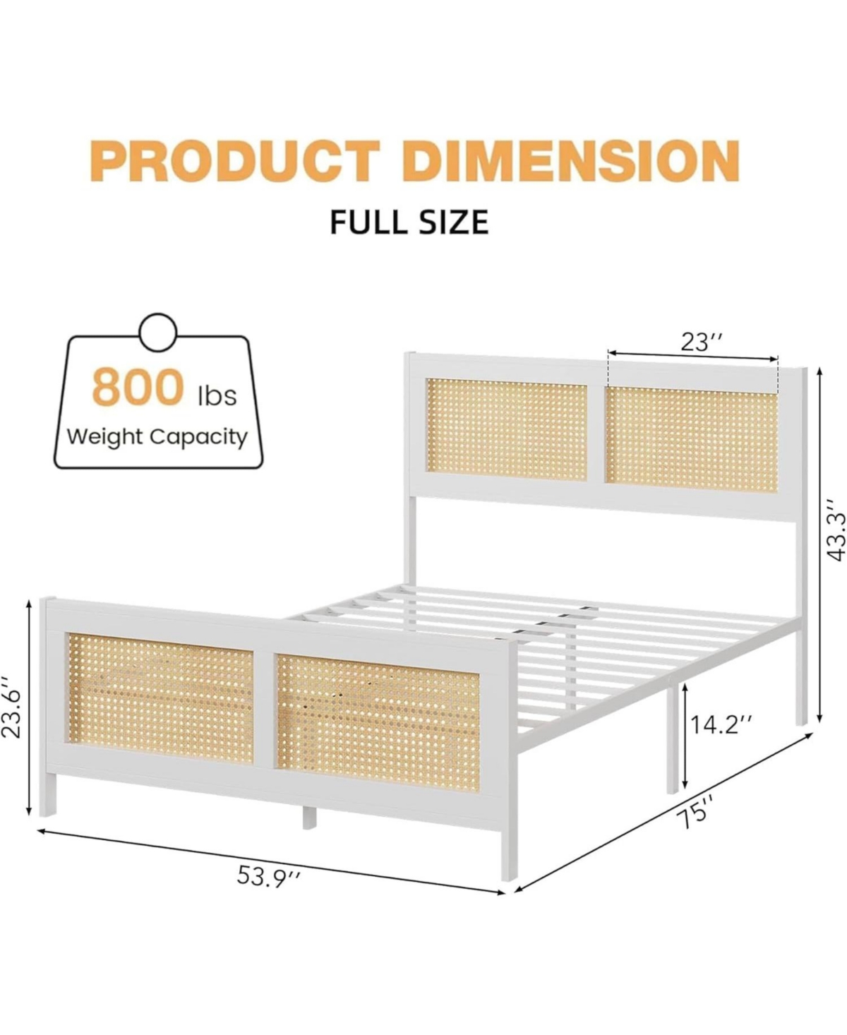 gaomon Rattan Bed Frame with Headboard, Boho Full Strong Metal Slats Support, No Box Spring Needed