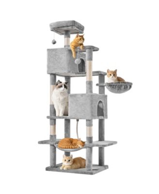 66in Cat Tree Tower: Large Multi-Cat Climbing, Extended Platform, Hammock, Pet House