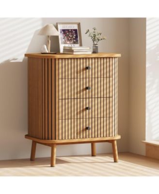 Fluted 4 Drawers Dresser, Tall Modern Chest of Drawers, Bedroom Dressers with Drawers, Curved Profile Design, Side Table for Living Room