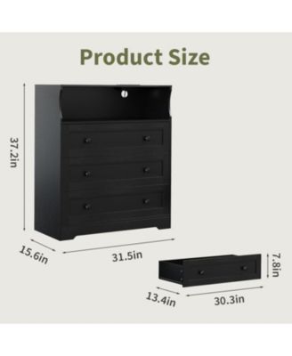 3 Drawer Tall Dresser for Bedroom with LED Lights, Wood Dresser with Charging Station for Closet, Wooden Nightstand for Bedside